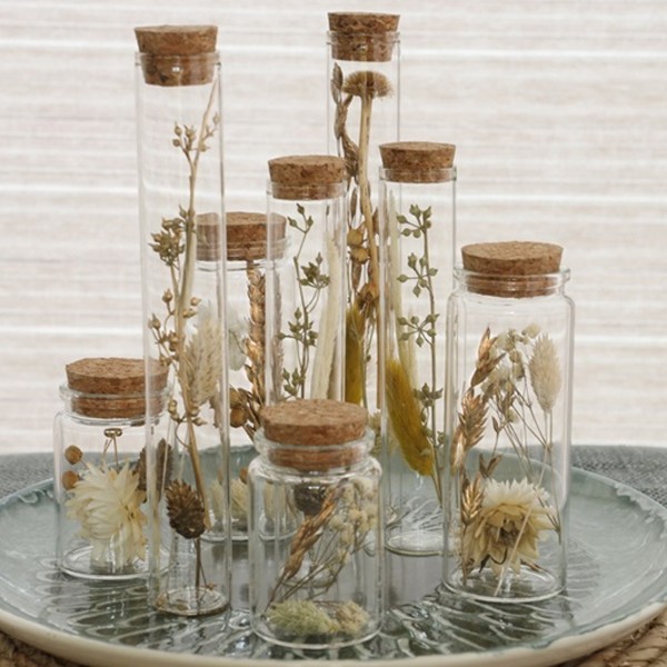 Pot en verre décoratif Fleurs séchées - Blanc, Doré & Naturel - 7,5 x 4,5 cm - 1 pce - Photo n°4