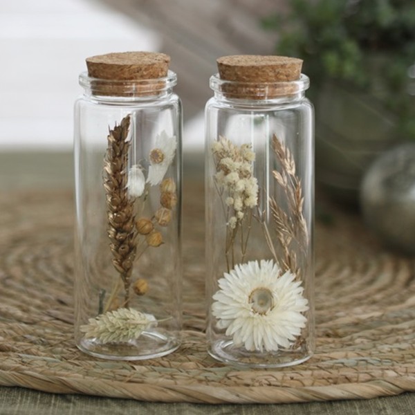 Pot en verre décoratif Fleurs séchées - Blanc, Doré & Naturel - 12,5 x 4,5 cm - 1 pce - Photo n°2