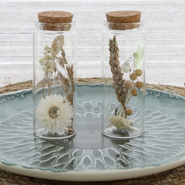 Pot en verre décoratif Fleurs séchées - Blanc, Doré & Naturel - 12,5 x 4,5 cm - 1 pce - Photo n°3