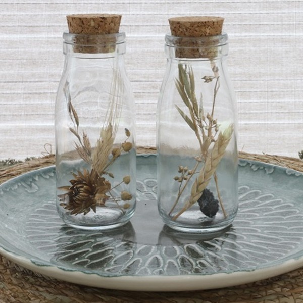 Bouteille en verre Fleurs séchées - Blanc, Doré & Naturel - 14 x 6 cm - 1 pce - Photo n°2