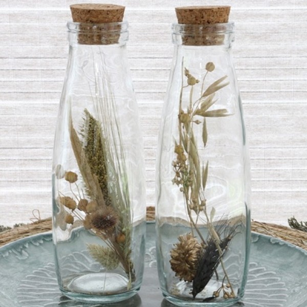 Bouteille en verre Fleurs séchées - Blanc, Doré & Naturel - 21 x 7 cm - 1 pce - Photo n°3