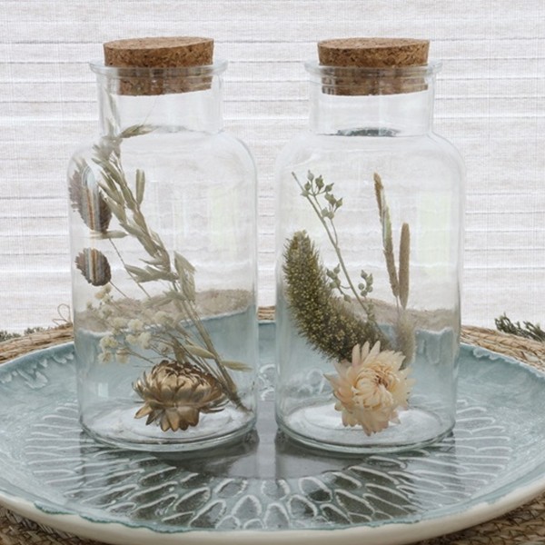Flacon en verre Fleurs séchées - Blanc, Doré & Naturel - 16 x 8 cm - 1 pce - Photo n°3