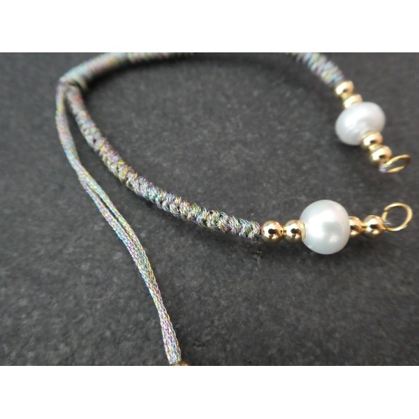 Bracelet à décorer en cordon tressé, réglable, couleur Gris et lurex multicolore - Photo n°2