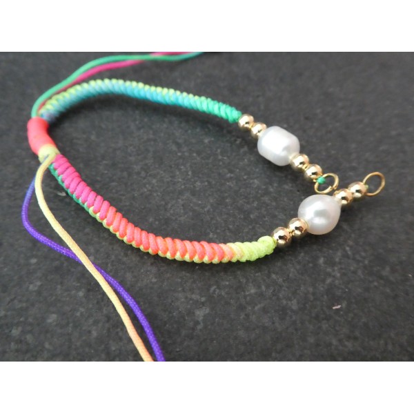 Bracelet à décorer en cordon tressé, réglable, Multicolore fluo - Photo n°2
