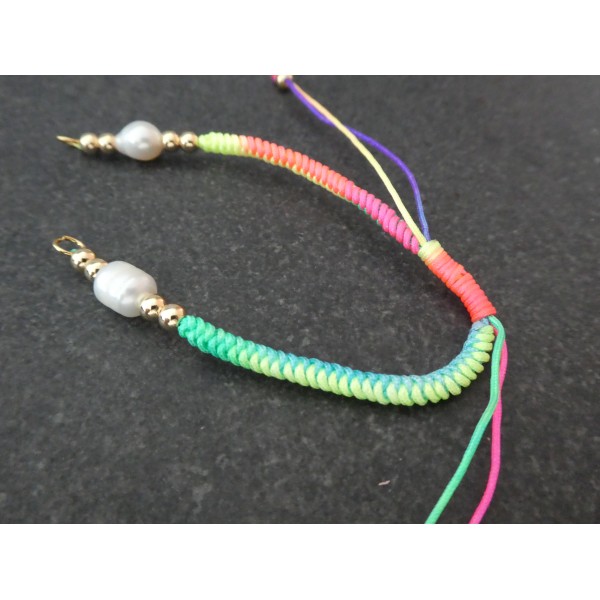 Bracelet à décorer en cordon tressé, réglable, Multicolore fluo - Photo n°3