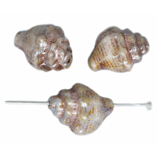 4pcs Pearl Shine Light Bronze Brown White Murex Shell Sea Seashell Beads verre tchèque 15mm x 12mm - Photo n°1