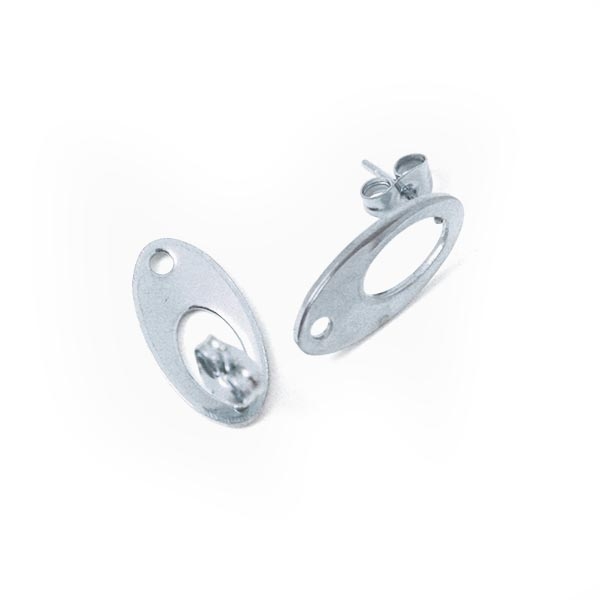 Boucles d'oreilles ovales argenté acier inoxydable + poussoirs x2 - Photo n°1