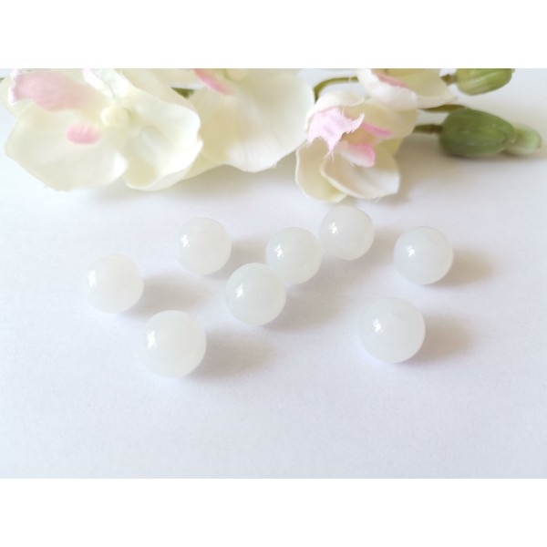 Perles en verre imitation jade 10 mm blanche x 10 - Photo n°1