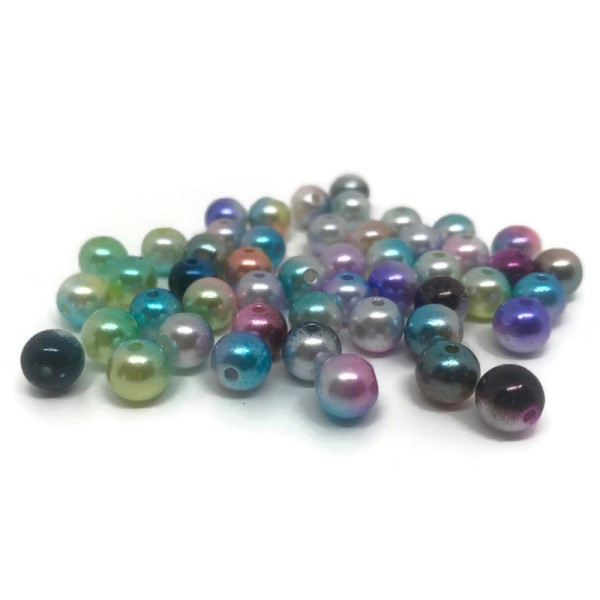 50 Perles 8mm Acryliques Nacrées Bicolore Mélange De Couleur ( pa8-02) - Photo n°1