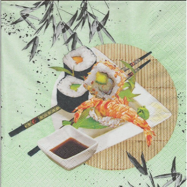 4 Serviettes en papier Sushi Bambou Cuisine Format Lunch Decoupage Decopatch 211171 Home Fashion - Photo n°1