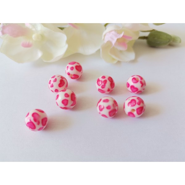 Perles résine 10 mm blanc et rose x 12 - Photo n°1