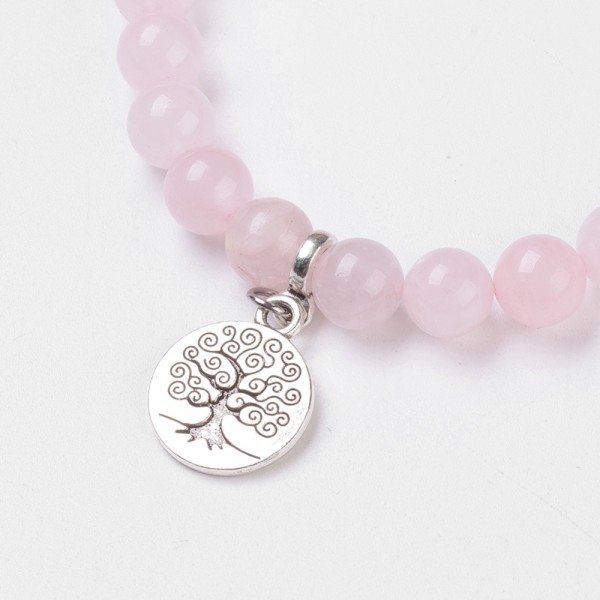 Kit bracelet perles quartz rose naturel et breloque arbre de vie - Photo n°2