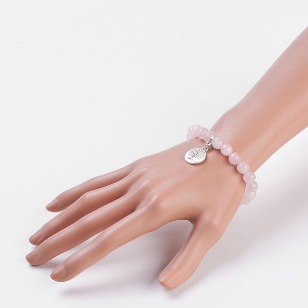 Kit bracelet perles quartz rose naturel et breloque arbre de vie - Photo n°4