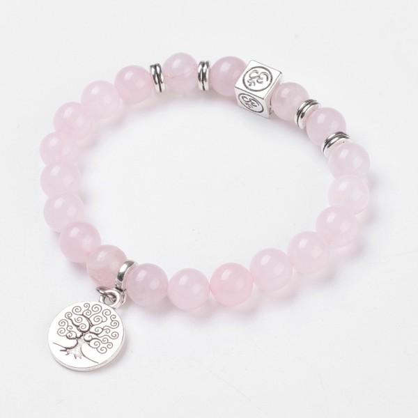 Kit bracelet perles quartz rose naturel et breloque arbre de vie - Photo n°1
