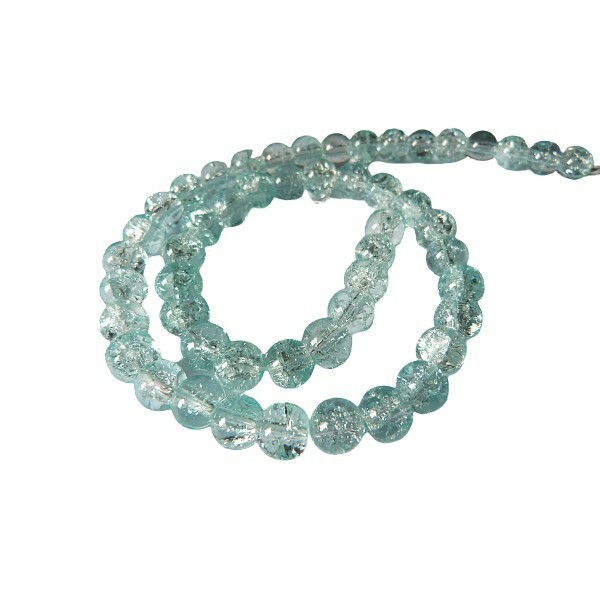 Fil de 48 perles ronde en verre craquelé deux couleurs 8 mm CRISTAL BLEU PALE - Photo n°1