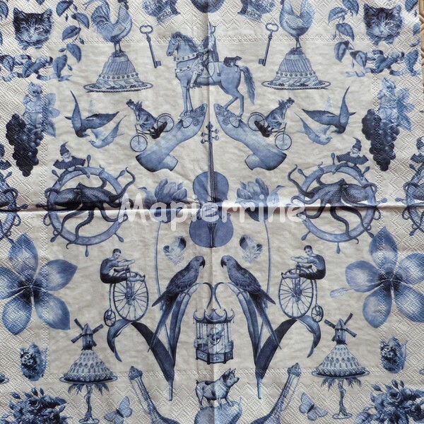 4 serviettes en papier découpage collage 33 cm BLUE GREY - Photo n°2