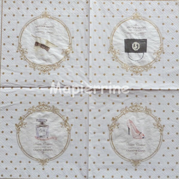 4 serviettes en papier découpage collage 33 cm HAUTE COUTURE GRAND MAGASIN - Photo n°2
