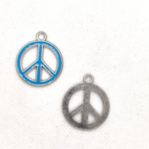 1 Breloque peace and love - métal et email bleu - 24x29mm - b152 - Photo n°1