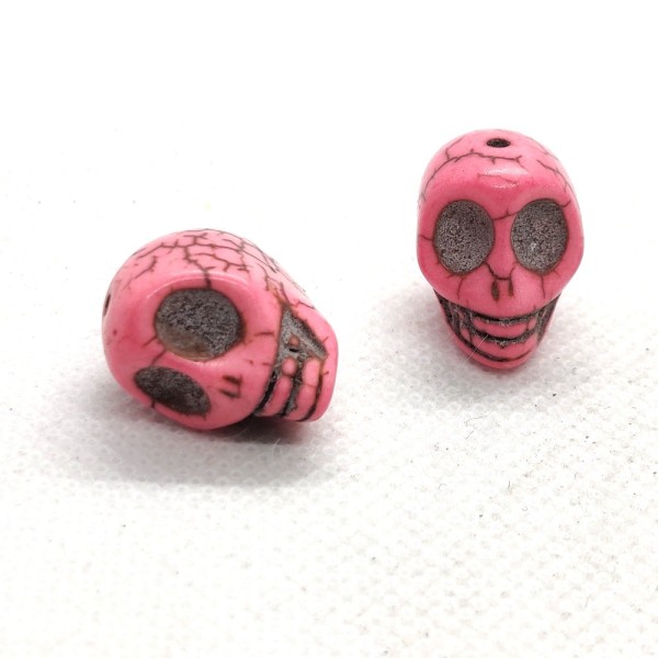 1 Perle tête de mort howlite teintée rose 18mm - b167 - Photo n°1