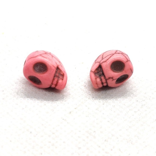 1 Perle tête de mort howlite teintée rose 14mm - b172 - Photo n°1