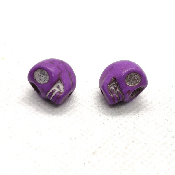1 Perle tête de mort howlite teintée violet 14mm - b176 - Photo n°1