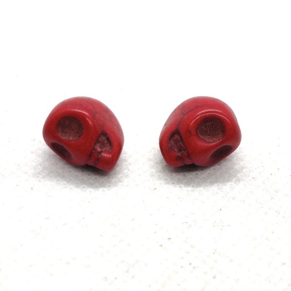 1 Perle tête de mort howlite teintée rouge 14mm - b178 - Photo n°1
