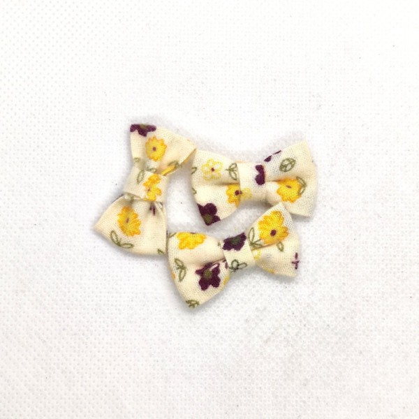 3 Noeuds en tissu à fleur jaune / violet 33x20mm - b185 - Photo n°1