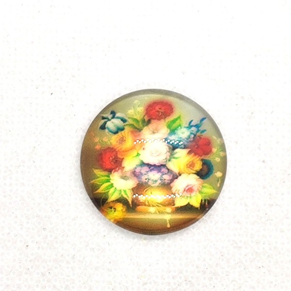 1 Cabochon en verre bouquet de fleurs multicolore - 25mm - b198 - Photo n°1
