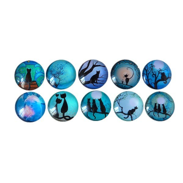 10 cabochons rond en verre 25 mm assorties CHAT A - Photo n°1