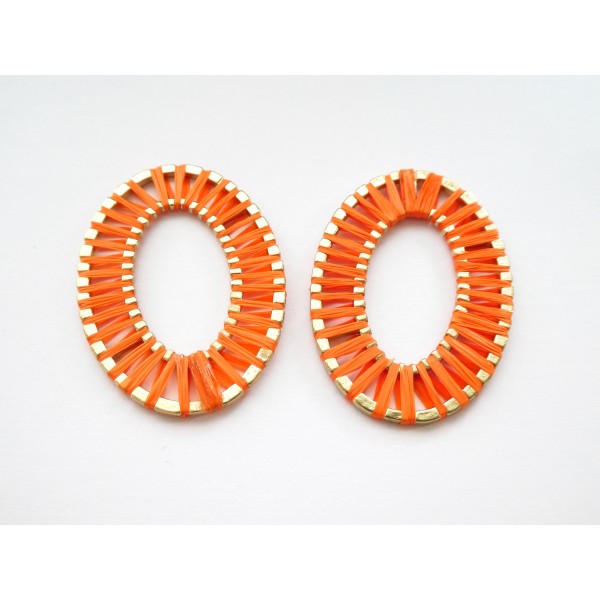 1 Grand pendentif Ovale 47*33mm en raphia Orange - Photo n°1
