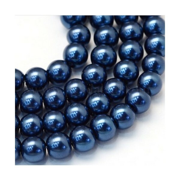 50 perles rondes en verre nacré 6 mm BLEU FONCE - Photo n°1