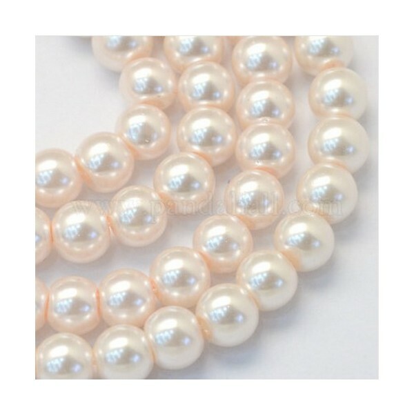 50 perles rondes en verre nacré 6 mm ECRU - Photo n°1