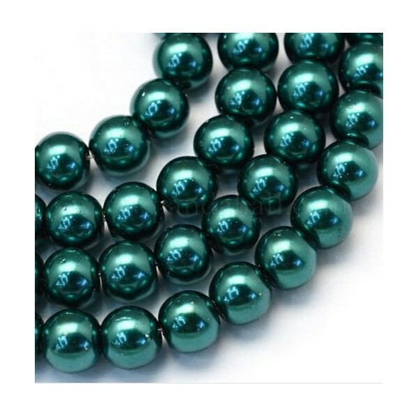 50 perles rondes en verre nacré 6 mm VERT FONCE - Photo n°1