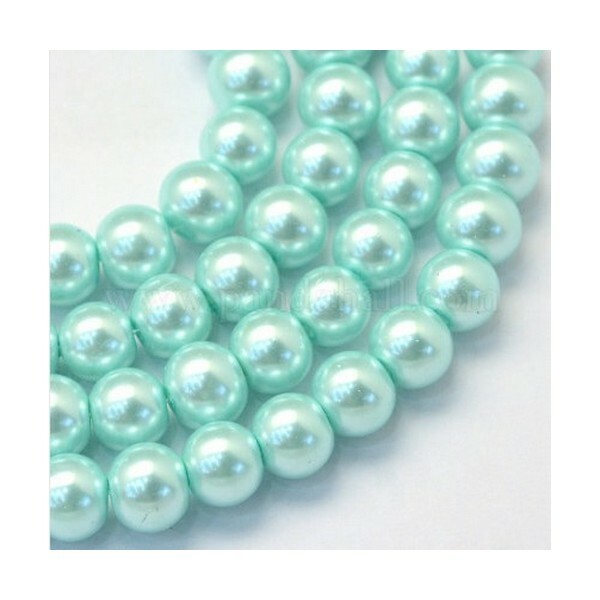 50 perles rondes en verre nacré 6 mm BLEU CLAIR - Photo n°1