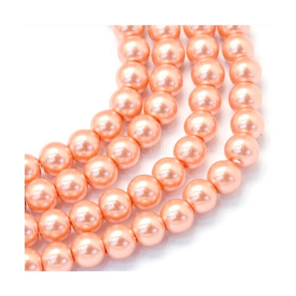 50 perles rondes en verre nacré 6 mm ORANGE CLAIR - Photo n°1