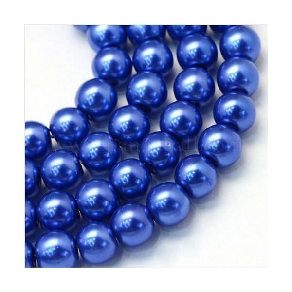 50 perles rondes en verre nacré 6 mm BLEU - Photo n°1