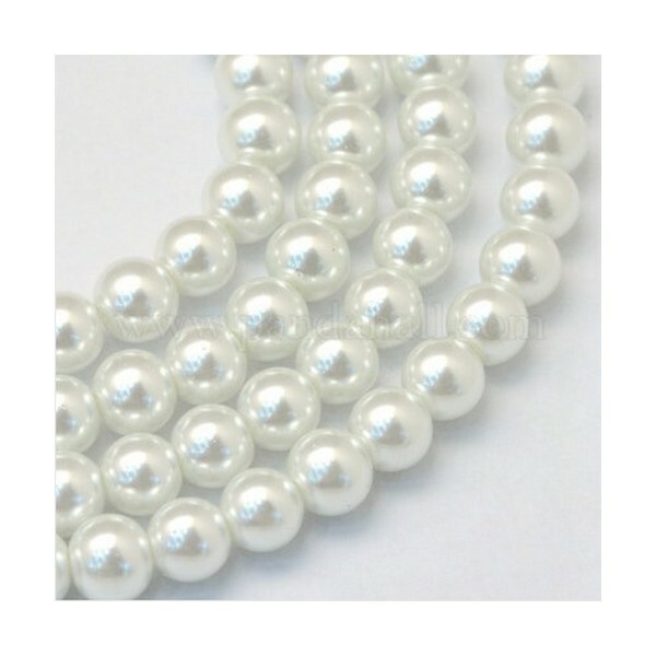 50 perles rondes en verre nacré 6 mm BLANC - Photo n°1