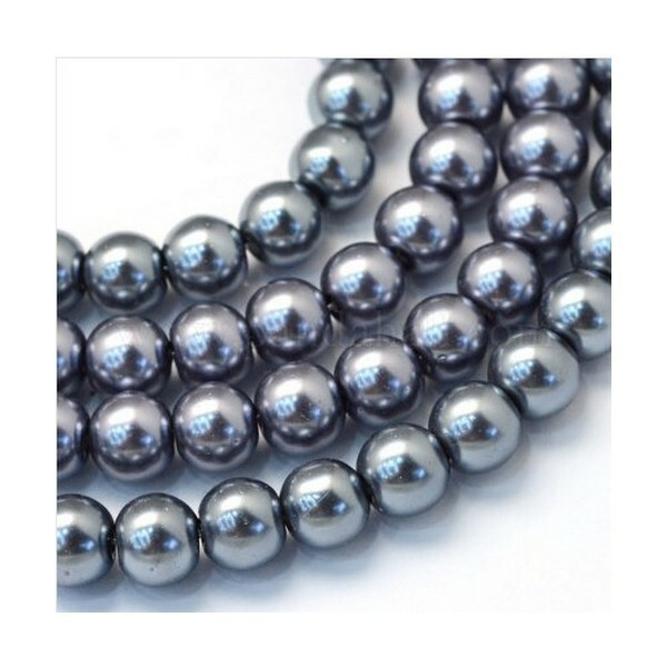 50 perles rondes en verre nacré 6 mm GRIS FONCE - Photo n°1