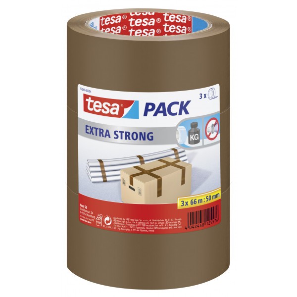 Lot de 3 rubans adhésif emballage Tesa extra fort 66m x 50mm marron - Photo n°1
