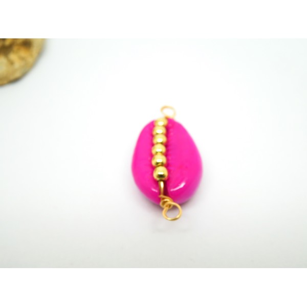 1 Connecteur cauri teinté Rose fuschia ~30*14mm avec perles en laiton - Photo n°1