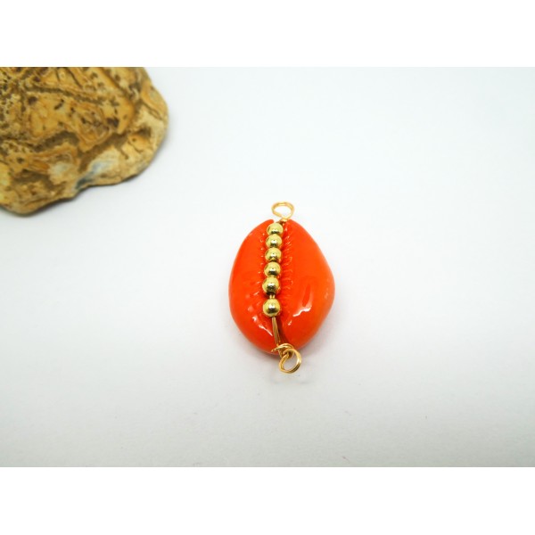 1 Connecteur cauri teinté Orange ~30*14mm avec perles en laiton - Photo n°1
