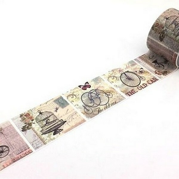 Washi Tape Masking Tape ruban adhésif scrapbooking 3 cm VINTAGE VELO PAPILLON CAGE OISEAU - Photo n°1