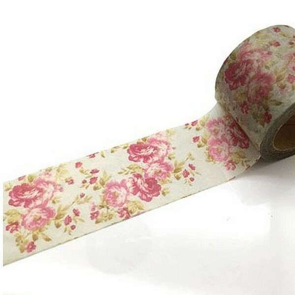 Washi Tape Masking Tape ruban adhésif scrapbooking 3 cm VINTAGE FLEUR ROSE - Photo n°1