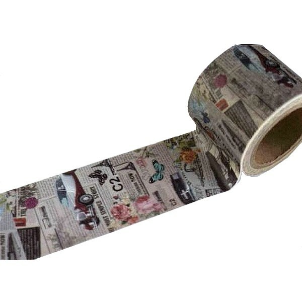 Washi Tape Masking Tape ruban adhésif scrapbooking 3 cm VINTAGE FLEUR ECRITURE VEHICULE - Photo n°1