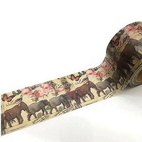 Washi Tape Masking Tape ruban adhésif scrapbooking 3 cm VINTAGE ELEPHANT ROSE PAPILLON - Photo n°1