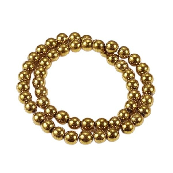 Fil de 50 perles ronde en métal hématite synthétique fabrication bijoux 8 mm DORE - Photo n°1