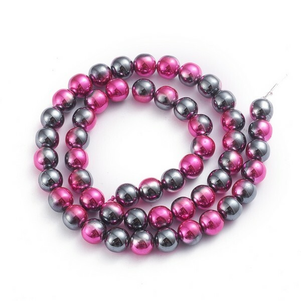 Fil de 50 perles ronde en métal hématite synthétique fabrication bijoux 8 mm GRIS ROSE - Photo n°1
