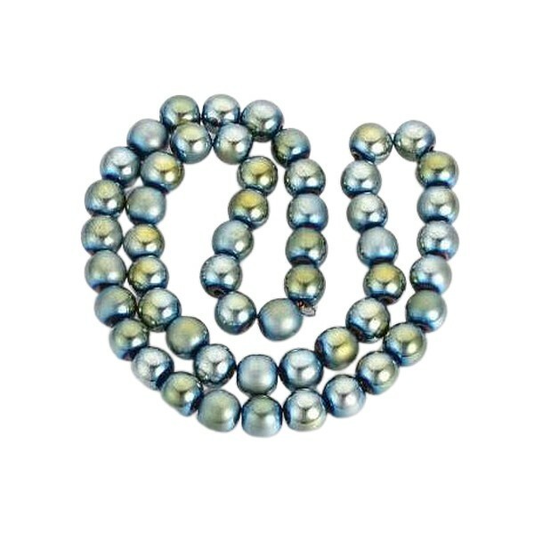 Fil de 50 perles ronde en métal hématite synthétique fabrication bijoux 8 mm BLEU JAUNE - Photo n°1
