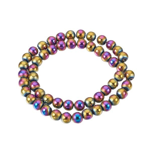 Fil de 50 perles ronde en métal hématite synthétique fabrication bijoux 8 mm ROSE JAUNE - Photo n°1