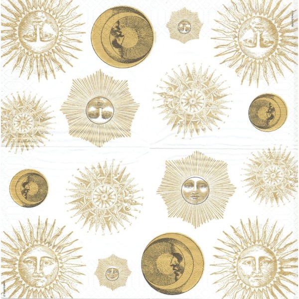 4 Serviettes en papier Noël Lune Soleil étoile Format Lunch Decoupage Decopatch 7033 PPD - Photo n°1